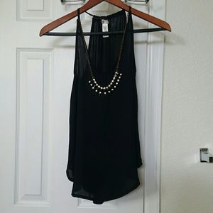 Black sheer cami with necklace